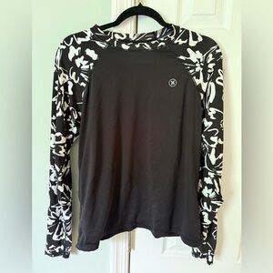 Hurley Women’s Sun Shirt Rash Guard XL Black with white flowers